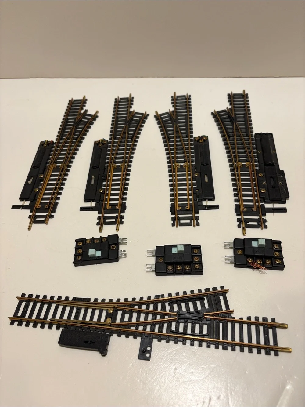 HO scale model train switches, from a 1970’s Tyco train set.